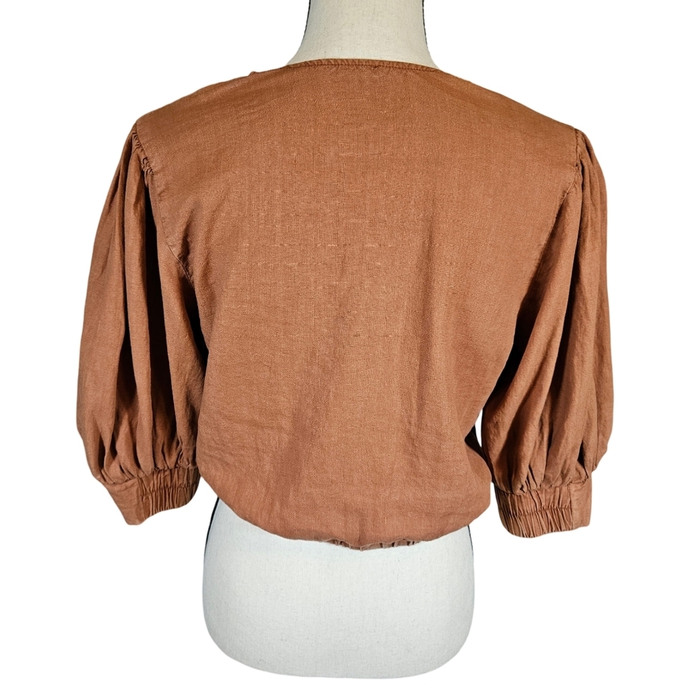 Young Fabulous&Broke Linen Blend Cropped Knot Front Miranda Top, Orange, Small - Picture 5 of 15